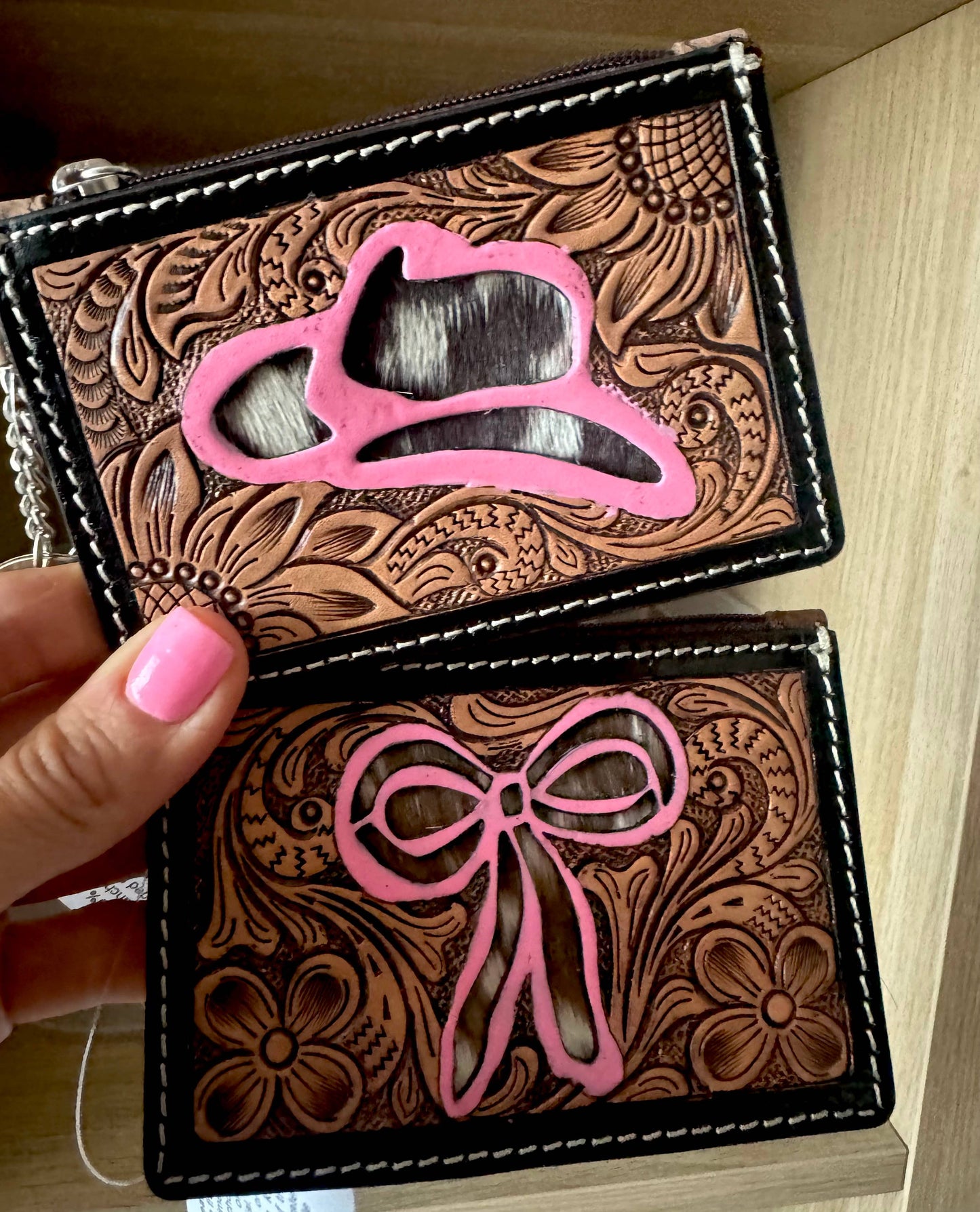 Tooled Leather Keychain Wallet Thunderbird Longhorn Bow Hat