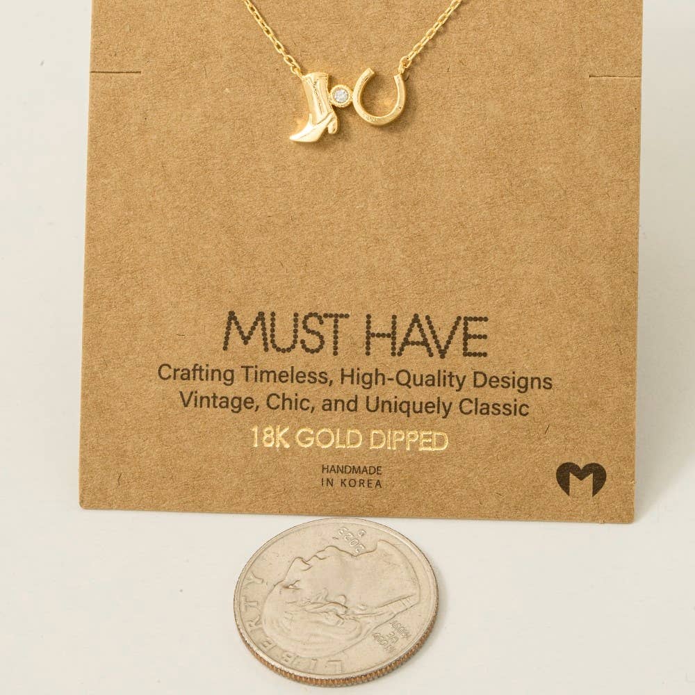 Western Cowboy Boots Horse Shoe Charm Necklace