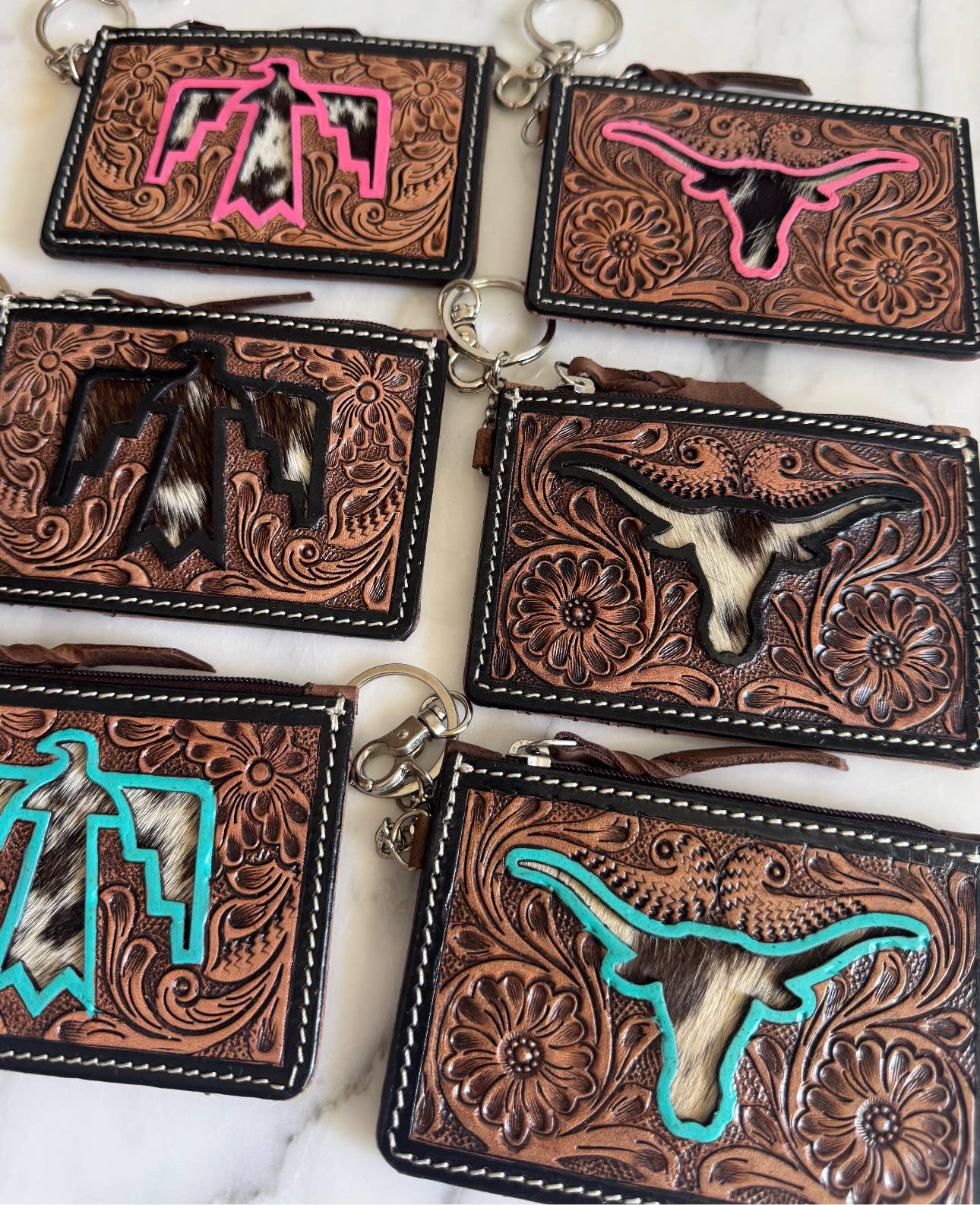 Longhorn Freebird Western Cowhide Leather Keychain Wallet