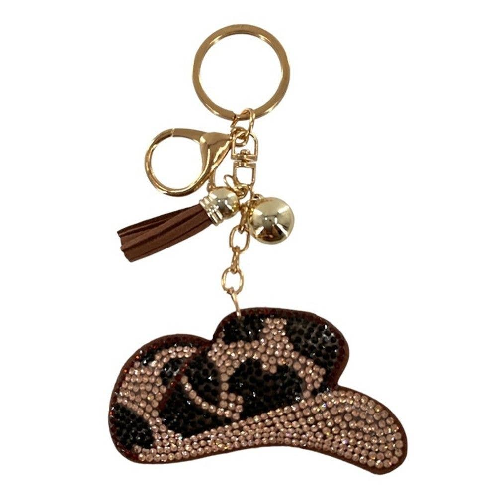 RHINESTONE WESTERN HAT KEYCHAIN WITH TASSEL