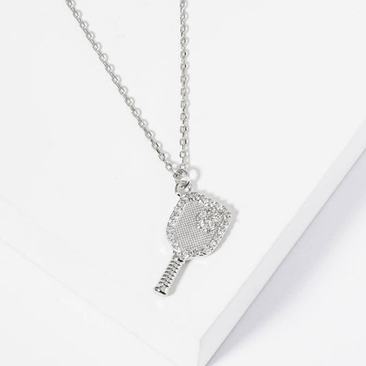 Dinkin Mode On pickleball cubic zirconia dainty charm neckla