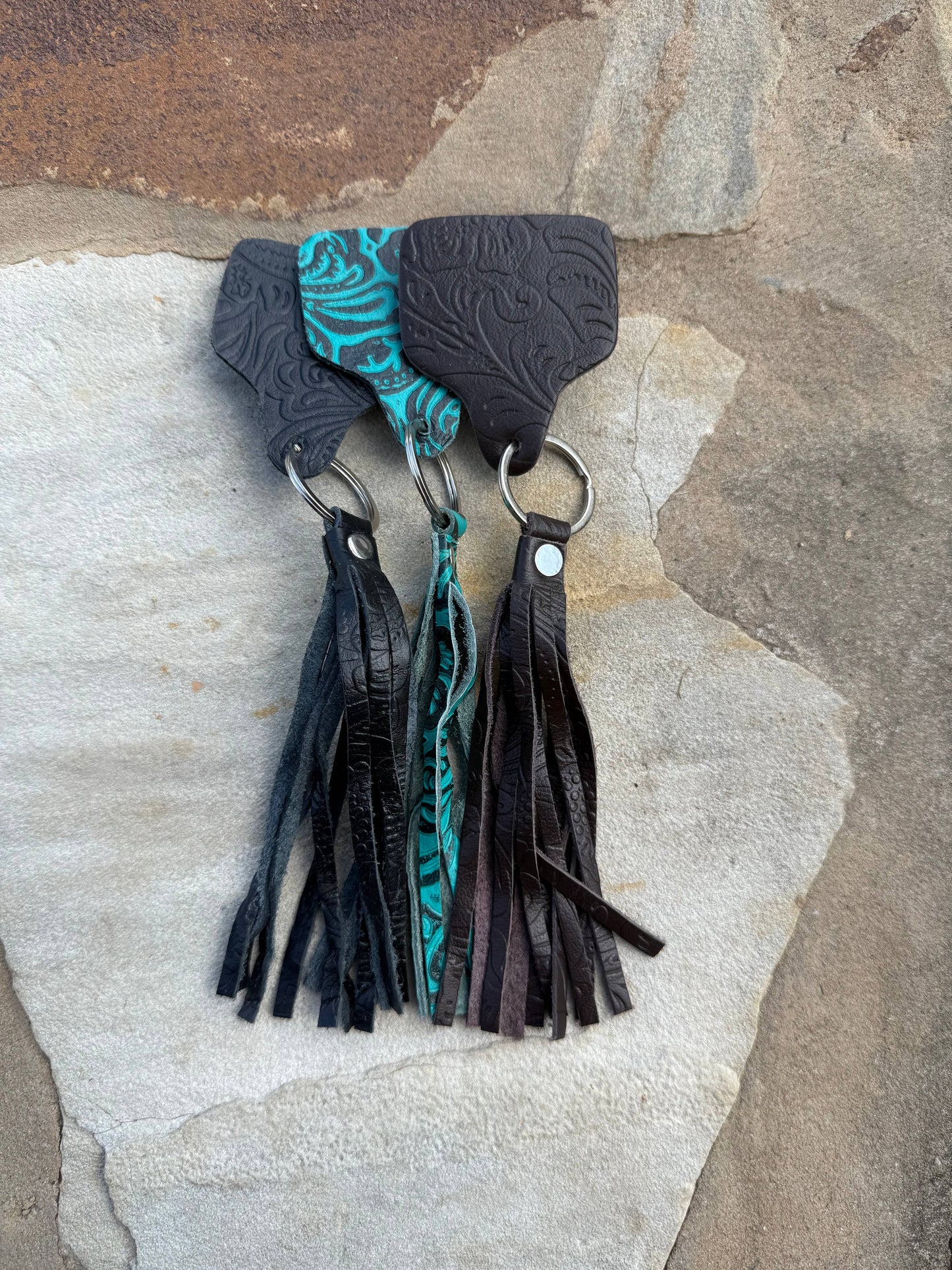 Cowtag Embossed Leather Keychain with Tassel