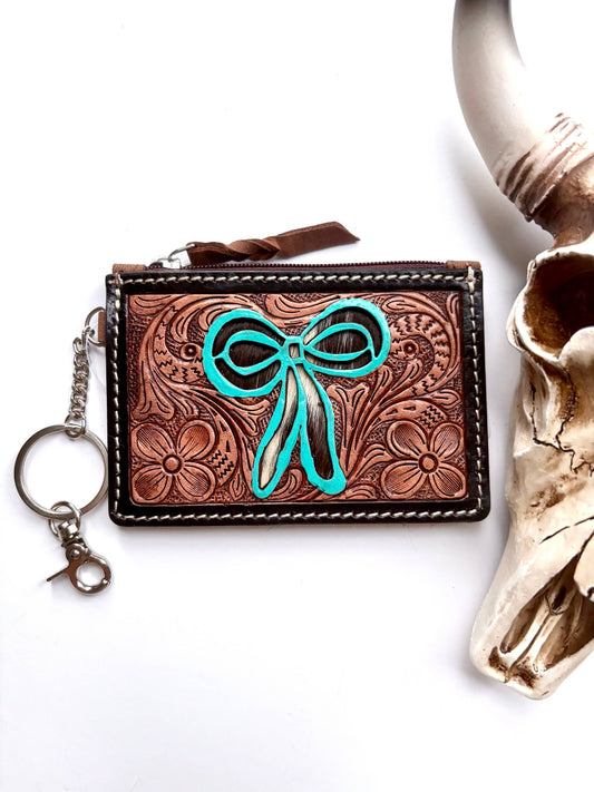 Tooled Leather Keychain Wallet Thunderbird Longhorn Bow Hat