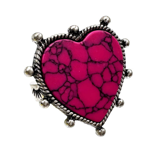 Large Heart Turquoise Stone Western Stretch Ring