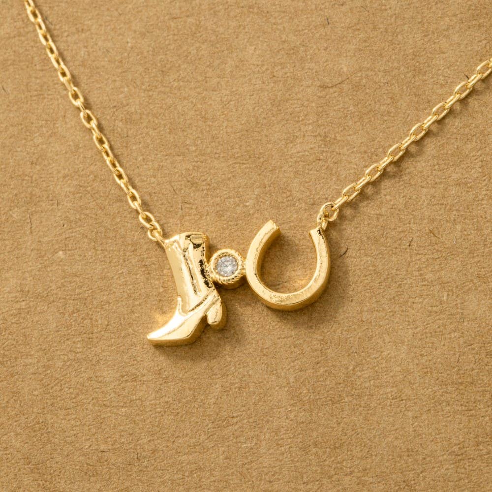 Western Cowboy Boots Horse Shoe Charm Necklace