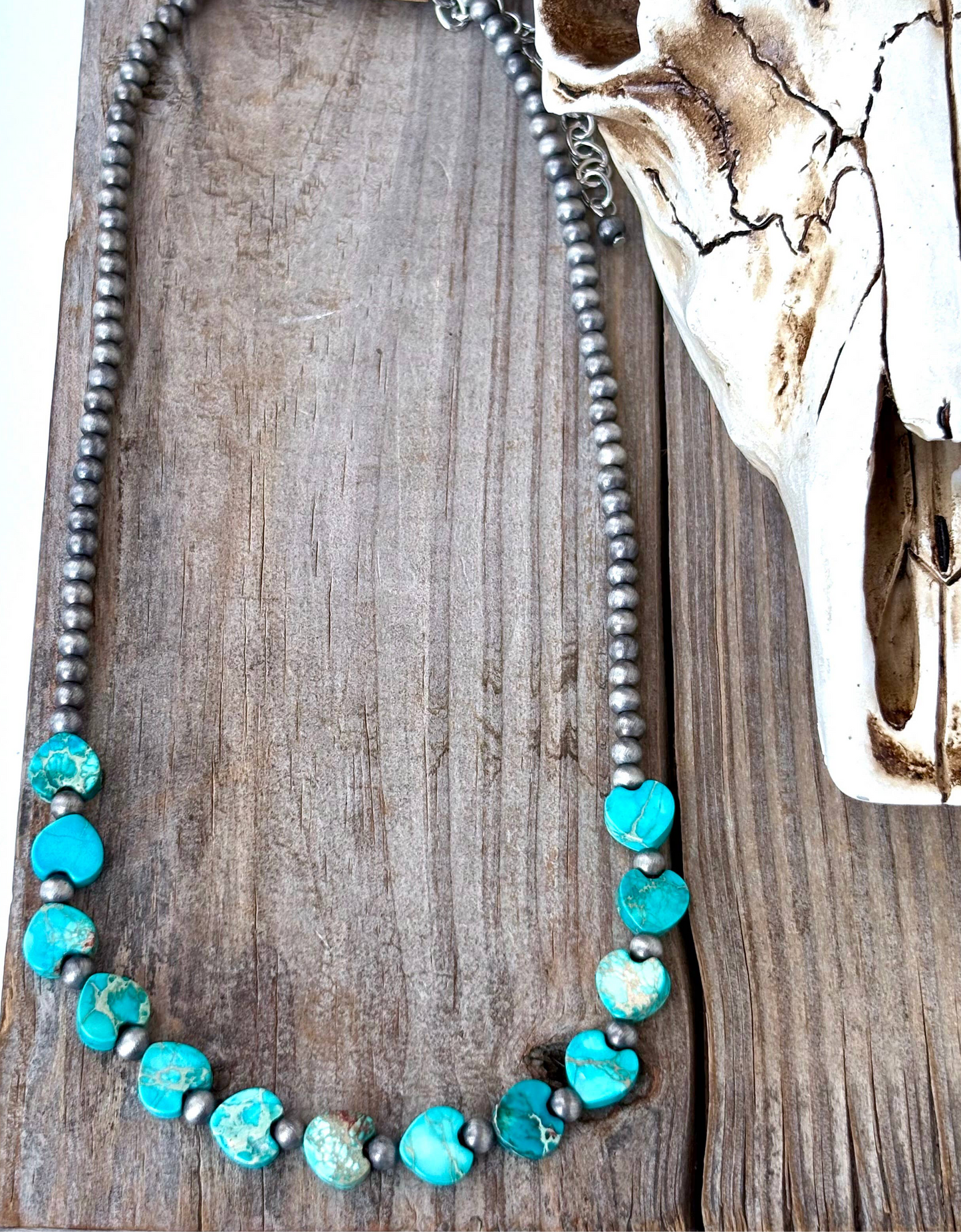 Western Style Navajo Pearl & Stone Heart Necklace