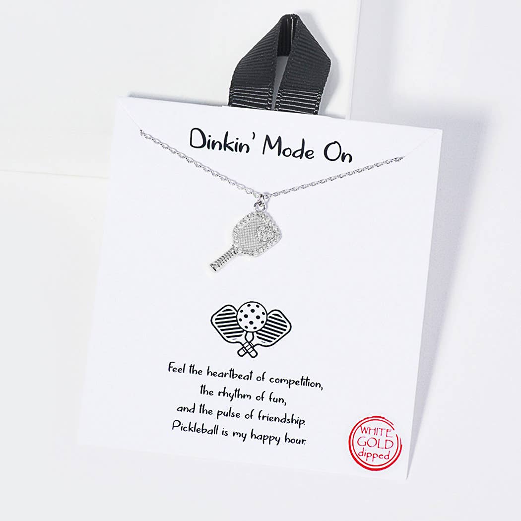 Dinkin Mode On pickleball cubic zirconia dainty charm neckla