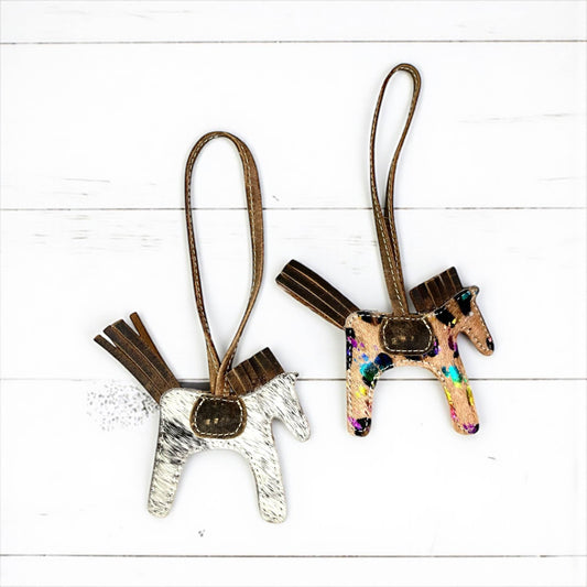 Cowhide horse bag charm