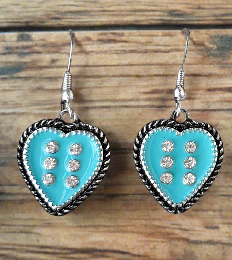 Heart Shaped Rhinestone Dangle Dice Earrings