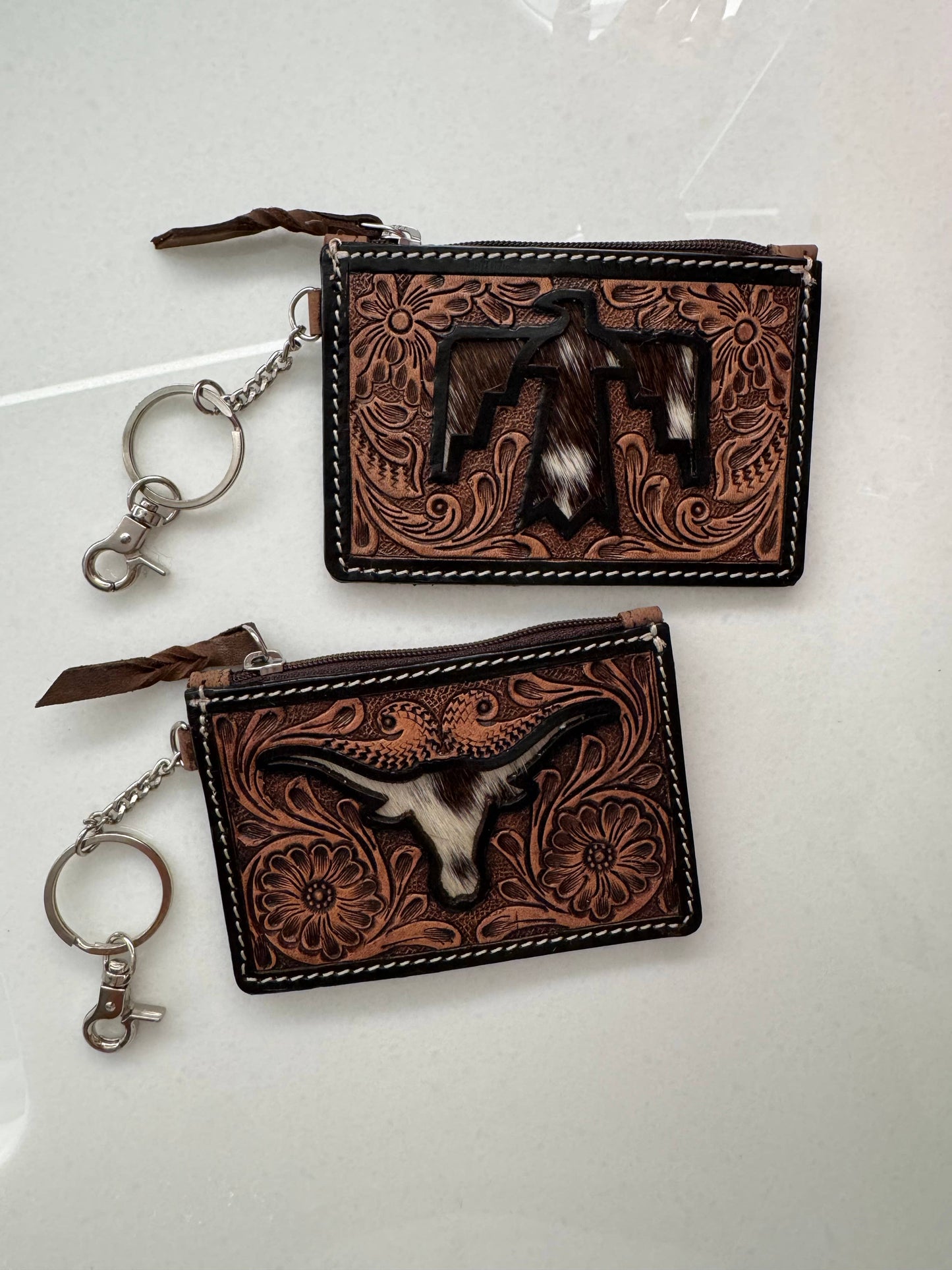 Longhorn Freebird Western Cowhide Leather Keychain Wallet