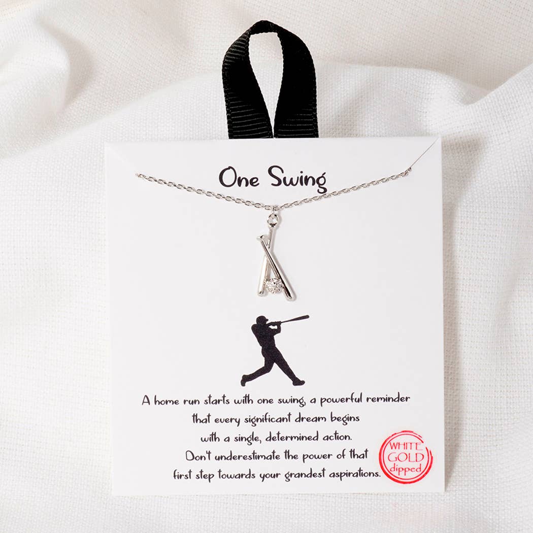 ONE SWING BASEBALL BAT DAINTY CUBIC ZIRCONIA ACCENT PENDANT