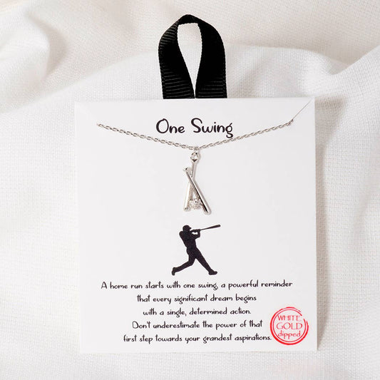 ONE SWING BASEBALL BAT DAINTY CUBIC ZIRCONIA ACCENT PENDANT
