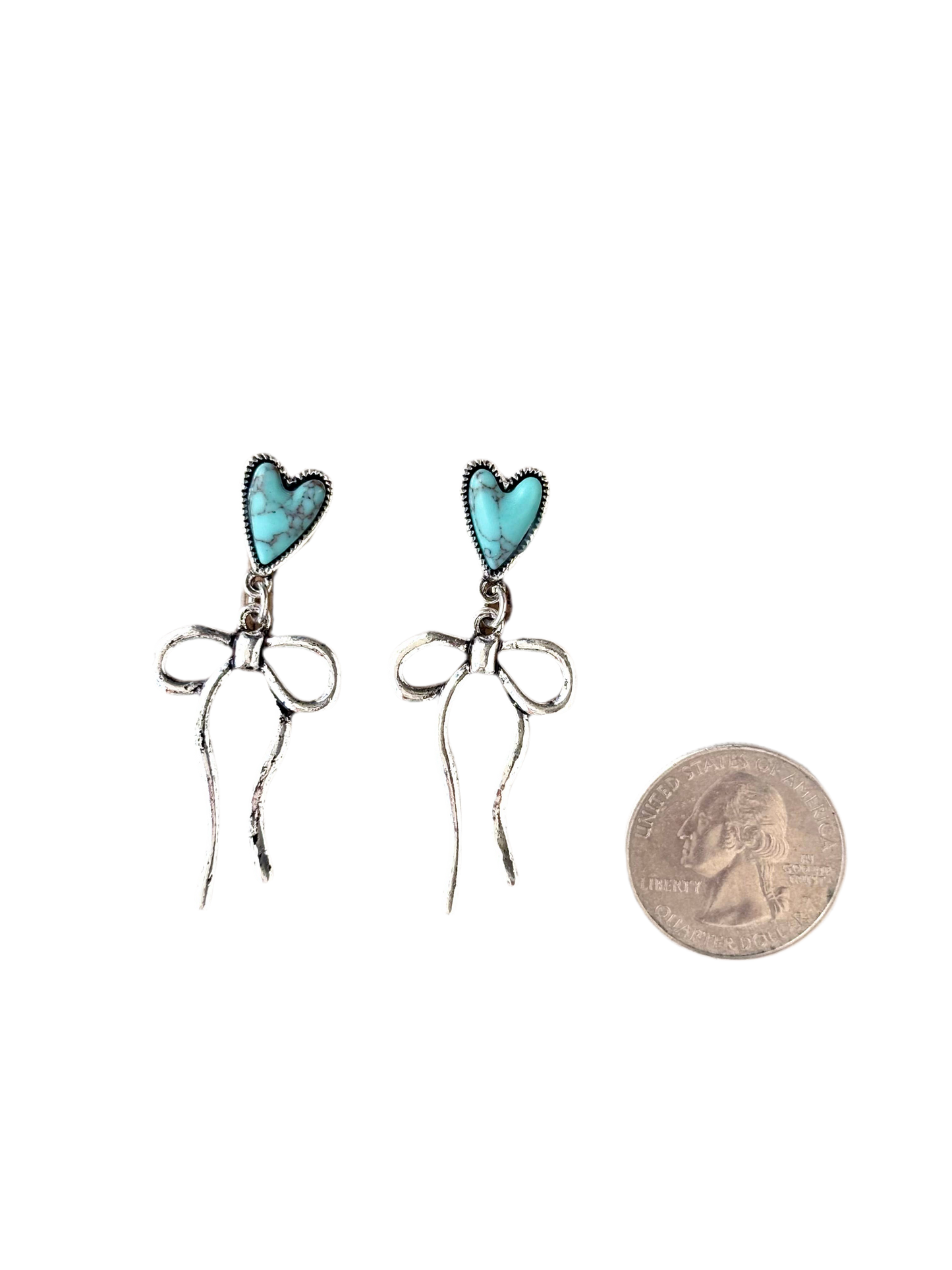 Western Style Stone & Coquette Bow Ribbon Dangle Earrings