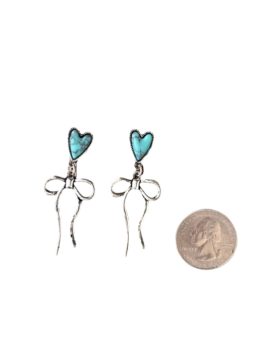 Western Style Stone & Coquette Bow Ribbon Dangle Earrings
