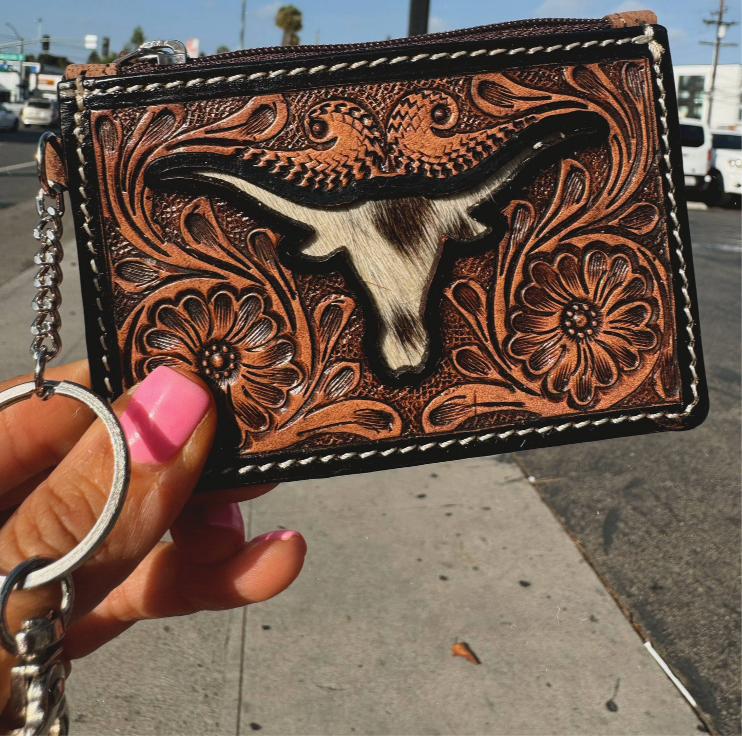 Longhorn Freebird Western Cowhide Leather Keychain Wallet