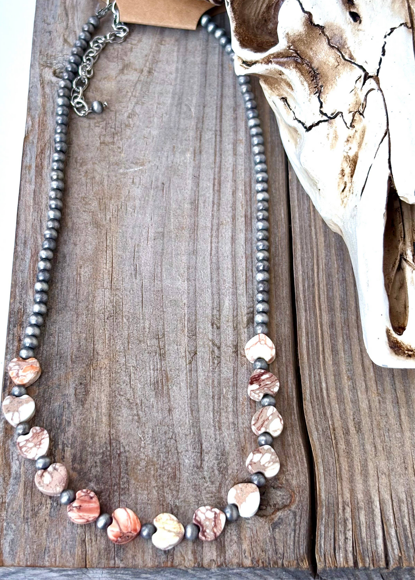 Western Style Navajo Pearl & Stone Heart Necklace