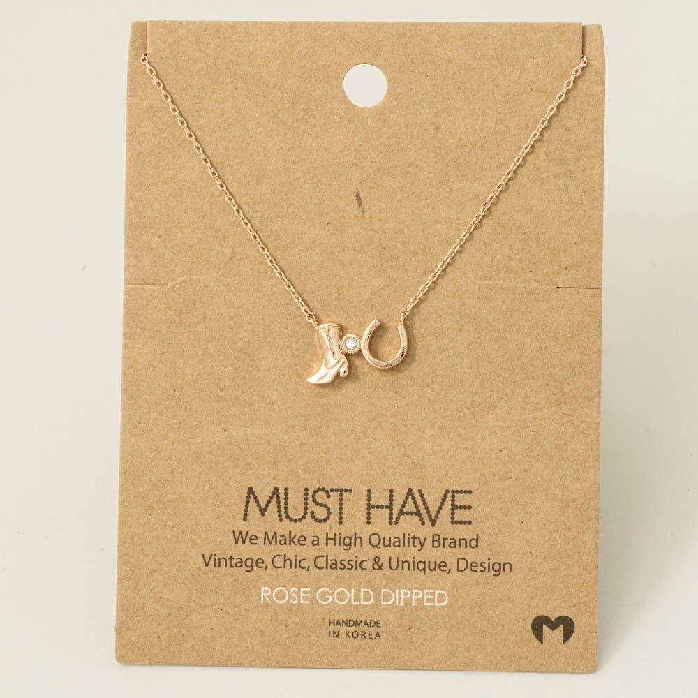 Western Cowboy Boots Horse Shoe Charm Necklace