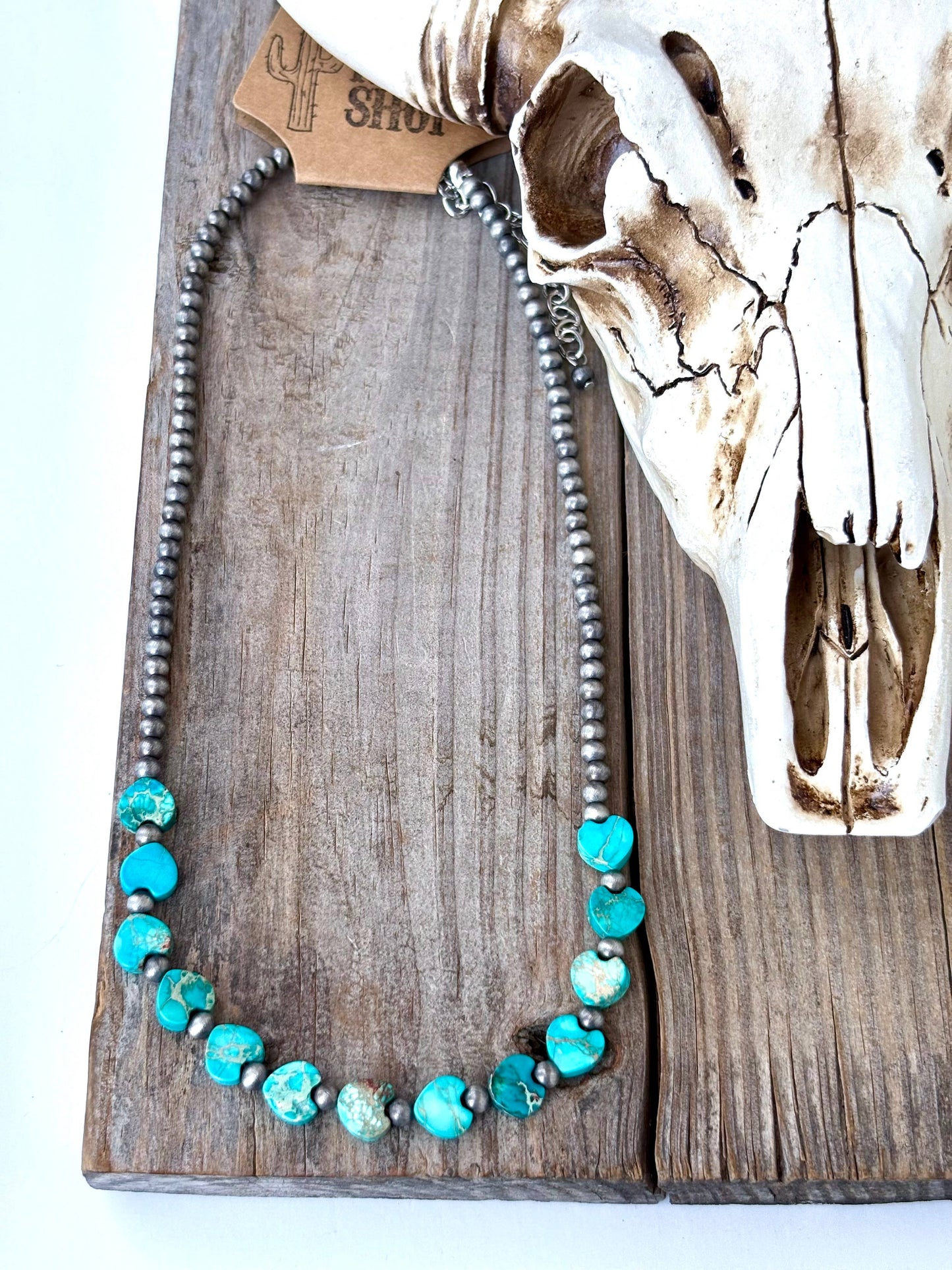 Western Style Navajo Pearl & Stone Heart Necklace