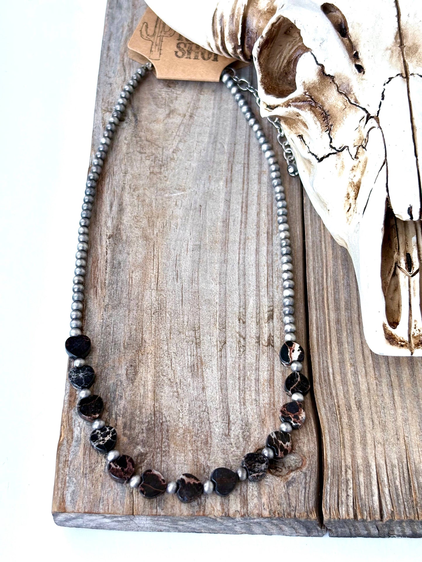 Western Style Navajo Pearl & Stone Heart Necklace