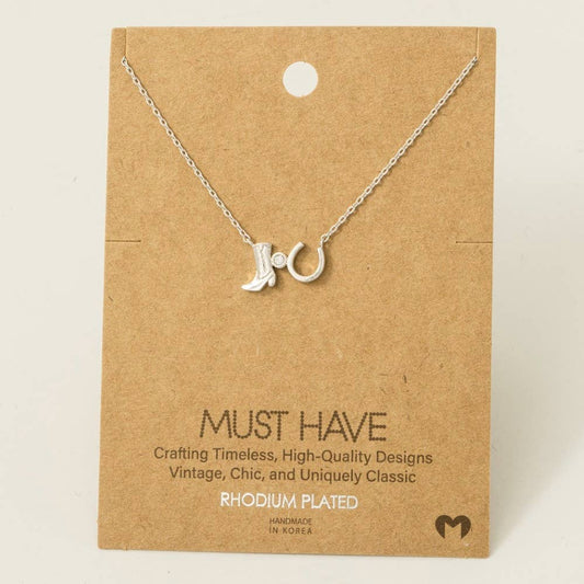 Western Cowboy Boots Horse Shoe Charm Necklace