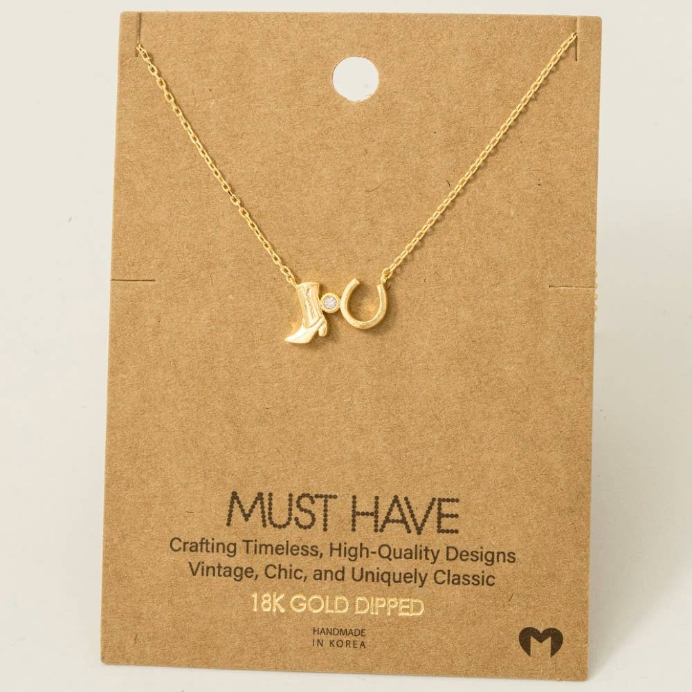 Western Cowboy Boots Horse Shoe Charm Necklace