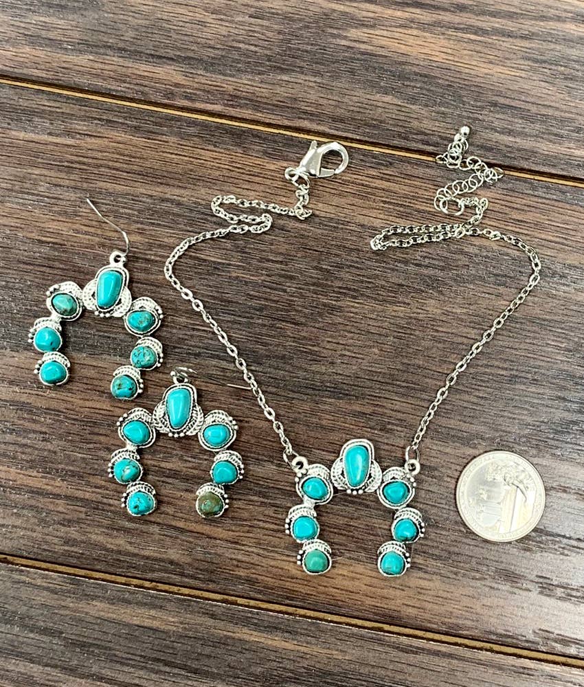 Squash Turquoise Necklace Earrings Set