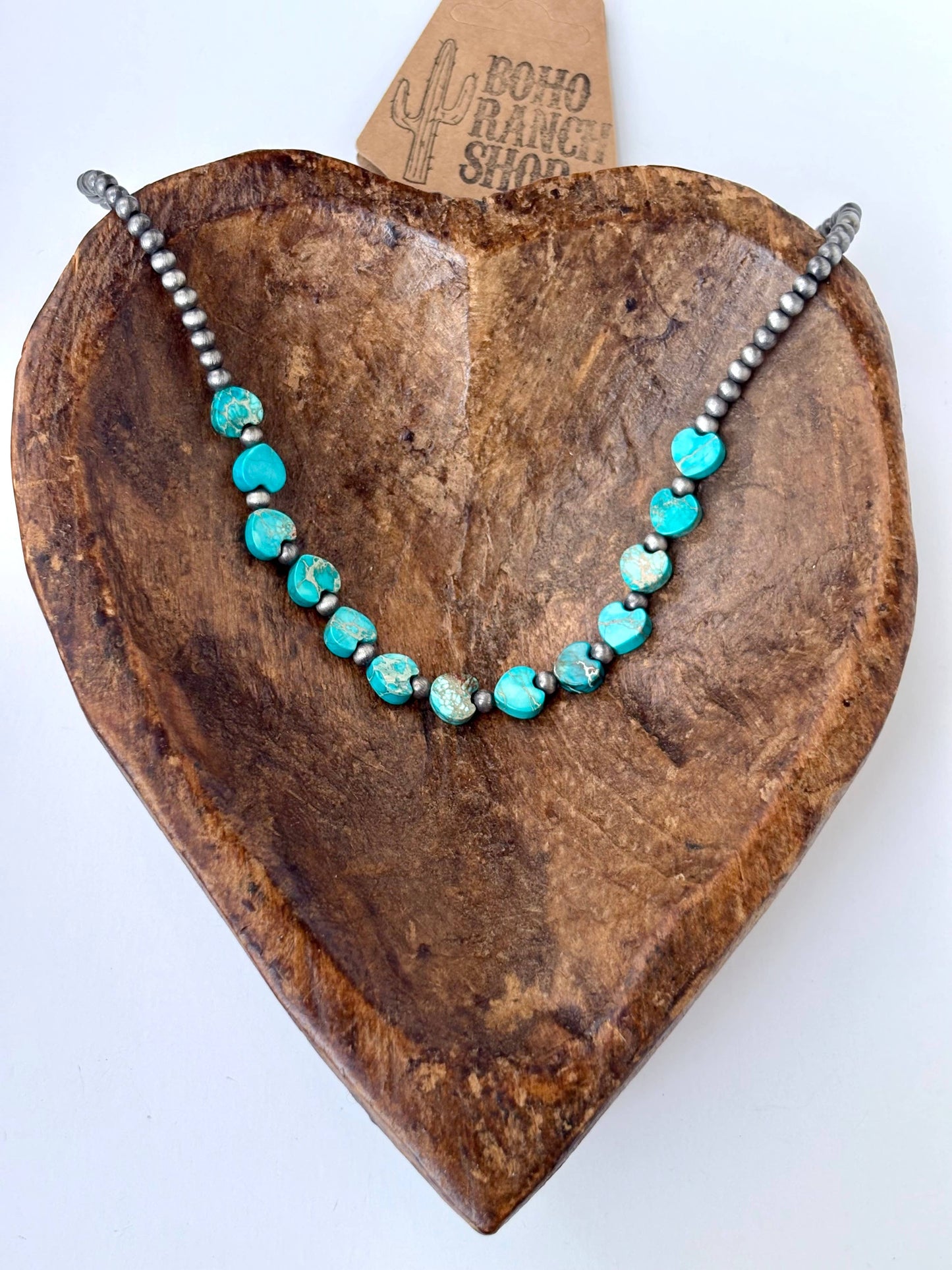 Western Style Navajo Pearl & Stone Heart Necklace