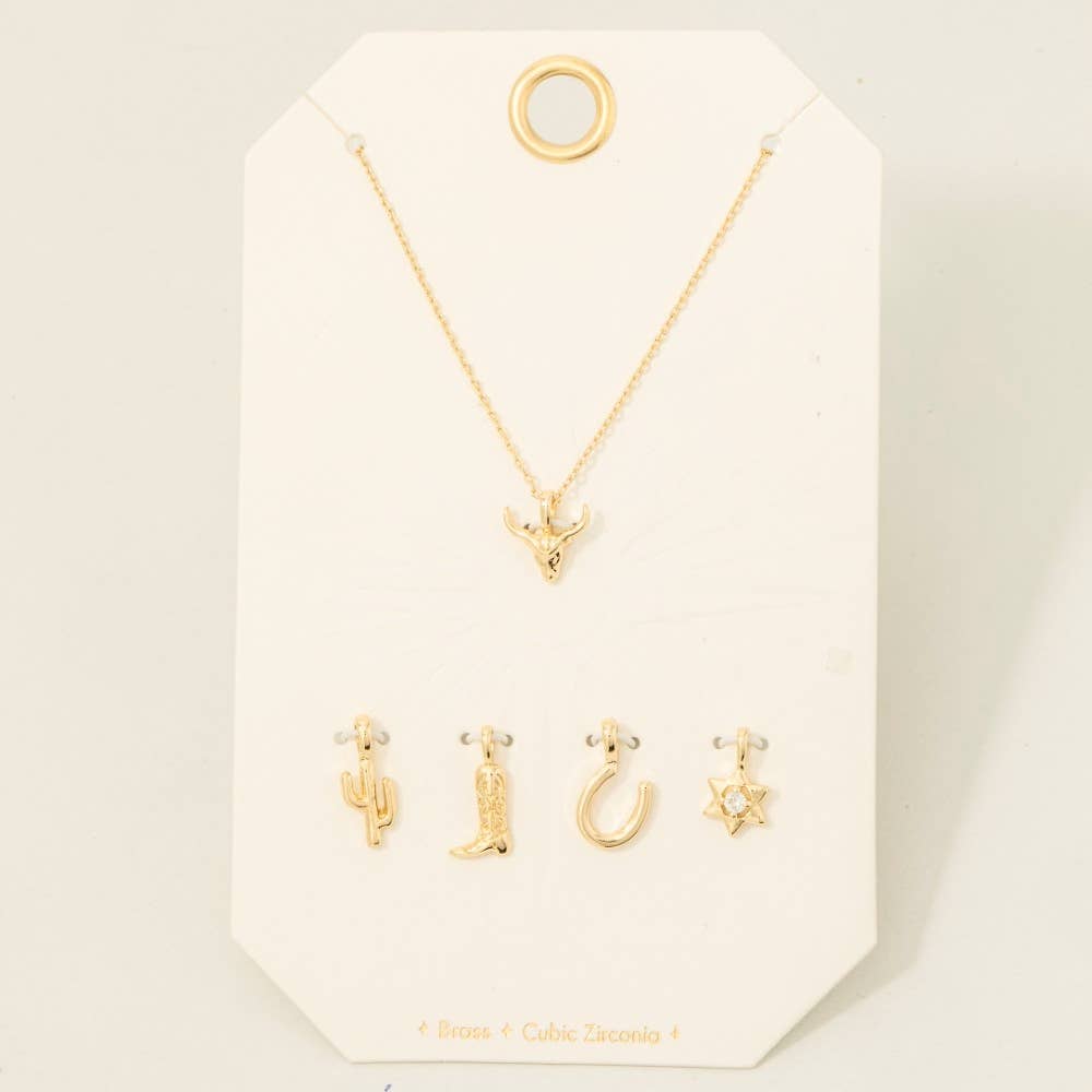 Western Bull Head Swappable Pendant Necklace