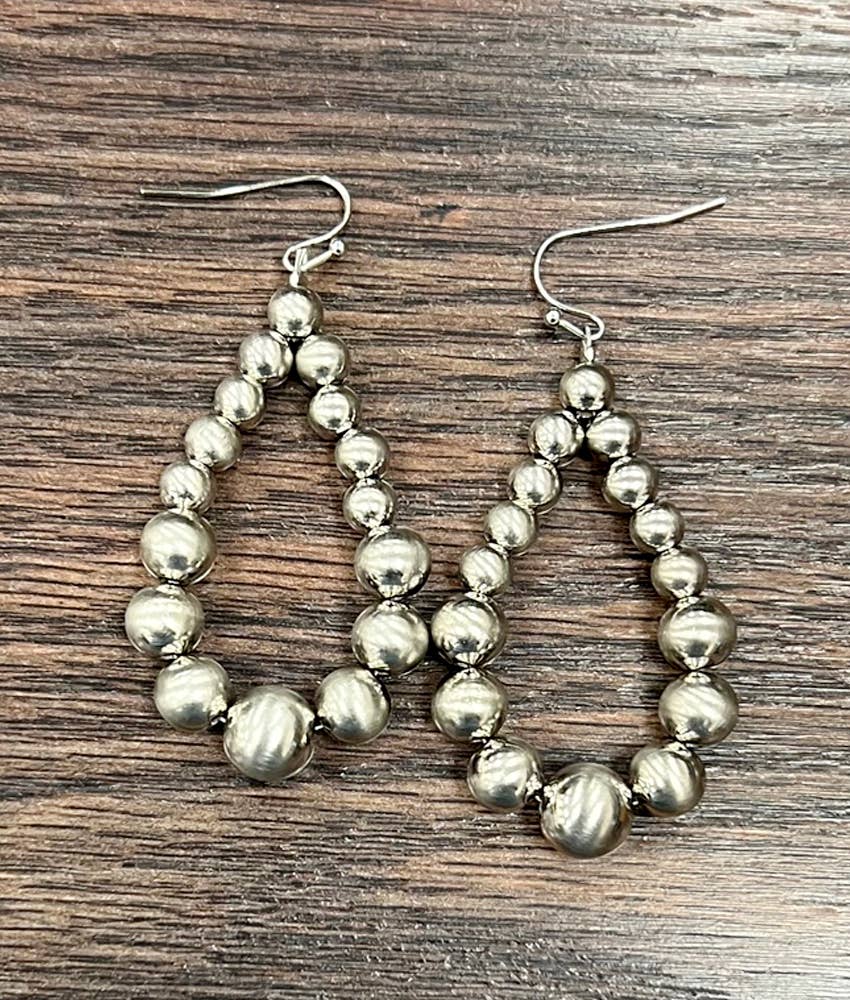 Handmade Graduated Silver Navajo Bead Earrings