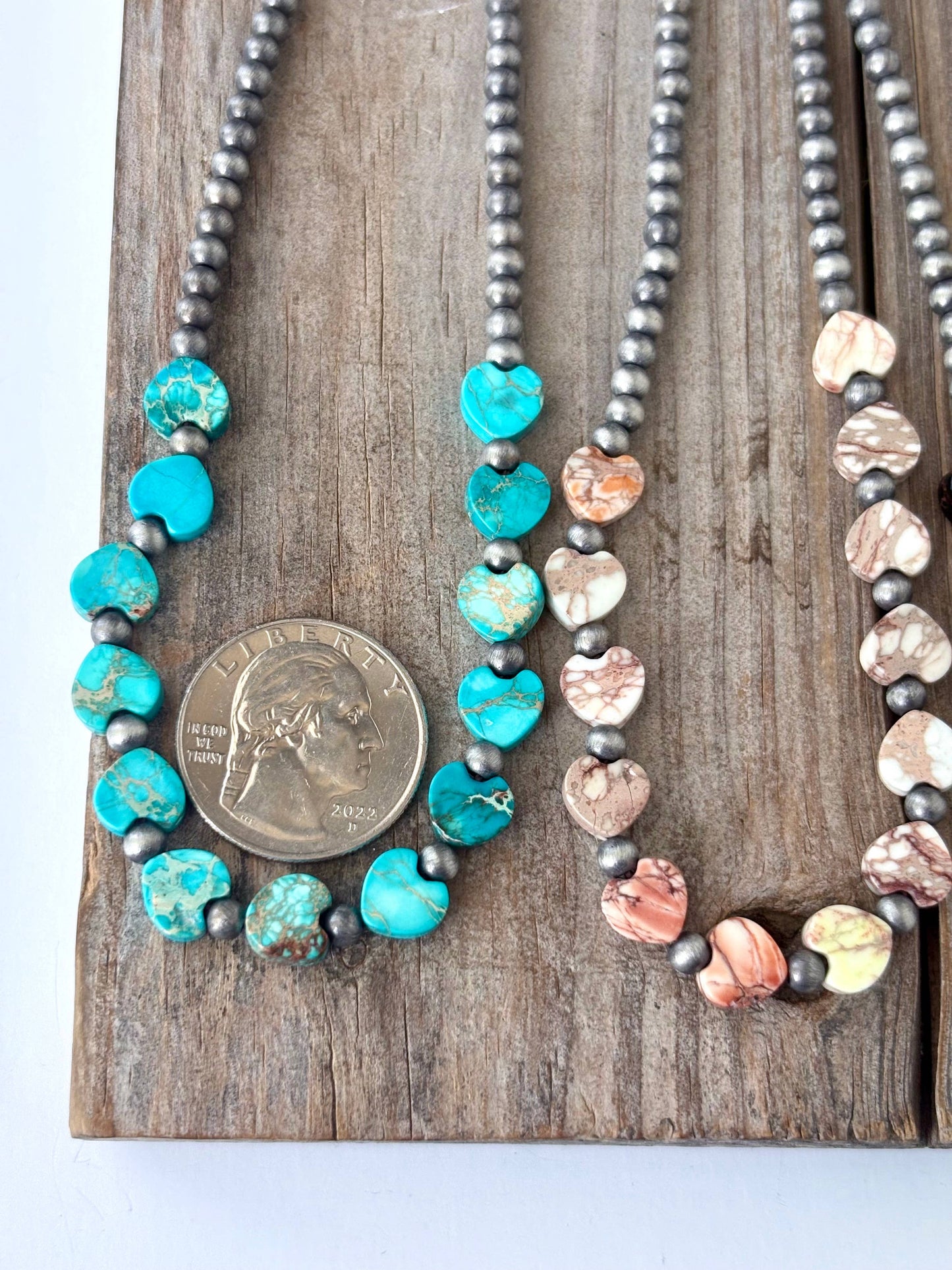 Western Style Navajo Pearl & Stone Heart Necklace