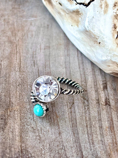 Western Style Round Glass Stone & Stone Ring