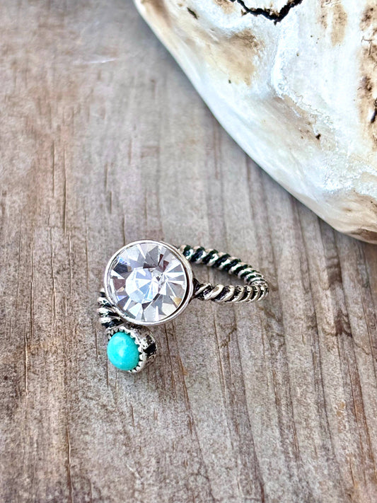 Western Style Round Glass Stone & Stone Ring