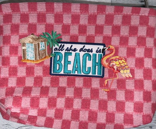 COSMETIC MAKEUP BAG WITH IRON ON PATCHES