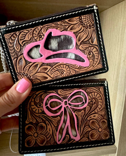 Tooled Leather Keychain Wallet Thunderbird Longhorn Bow Hat