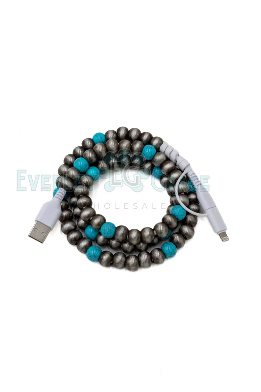 4-IN-1 SILVER NAVAJO PEARLS WITH TURQUOISE BEADED CHARGING CABLE