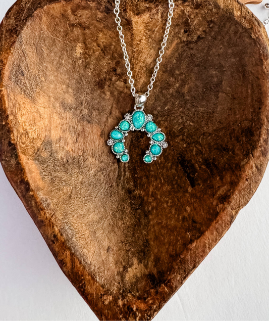 Western Turquoise Opal Squash Blossom Concho Necklace