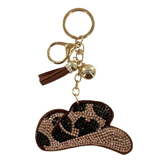 RHINESTONE WESTERN HAT KEYCHAIN WITH TASSEL