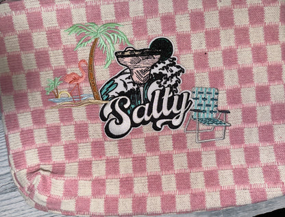 COSMETIC MAKEUP BAG WITH IRON ON PATCHES