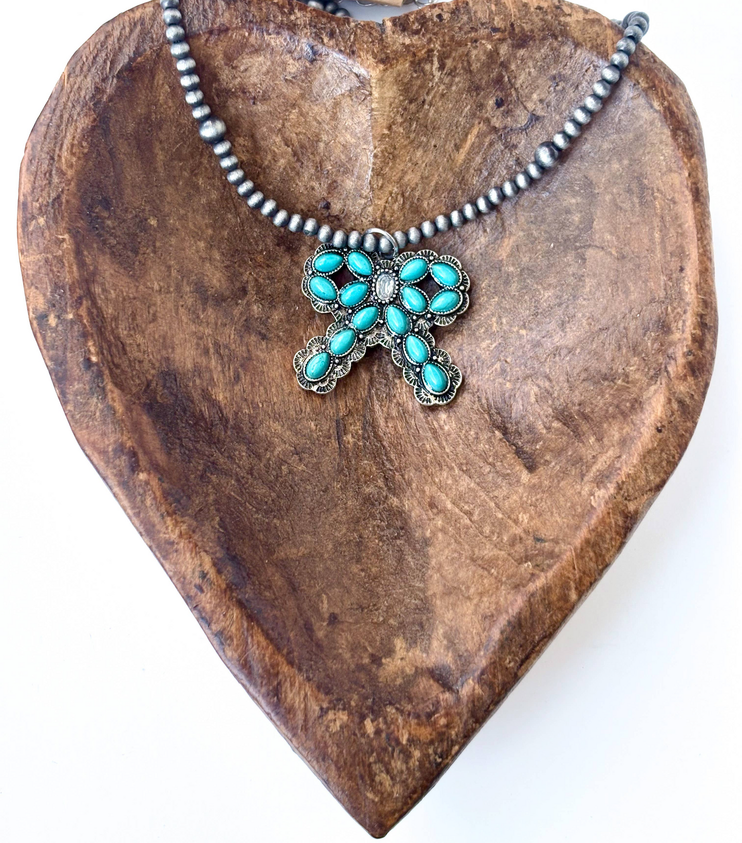 4MM Western Navajo Pearl Coquette Bow Stone Pendant Necklace