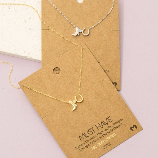 Western Cowboy Boots Horse Shoe Charm Necklace
