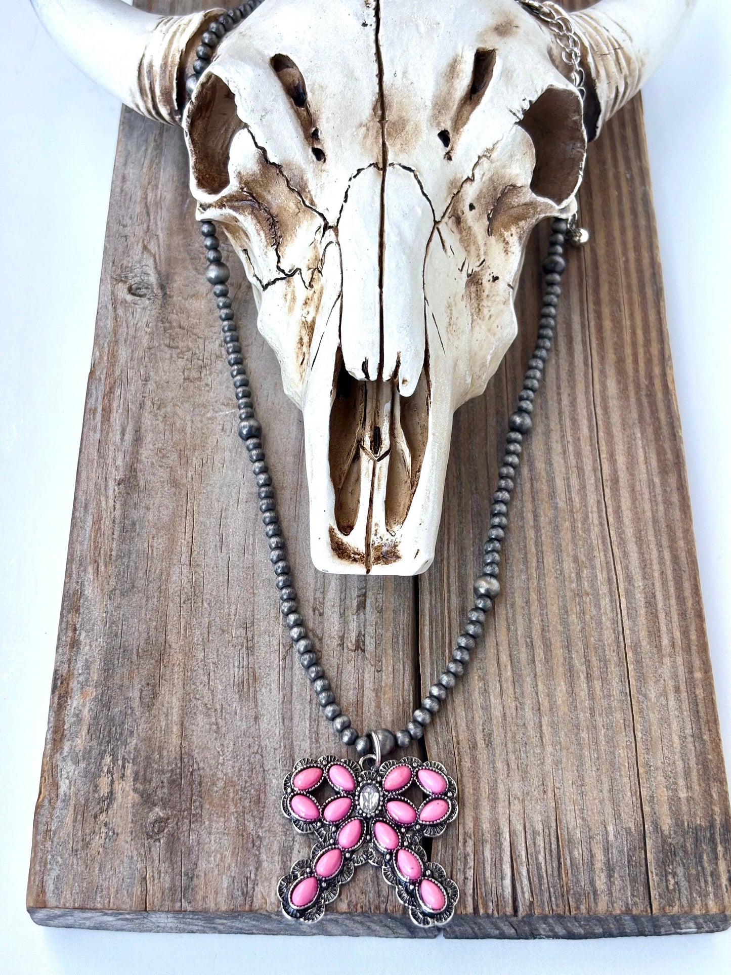 4MM Western Navajo Pearl Coquette Bow Stone Pendant Necklace