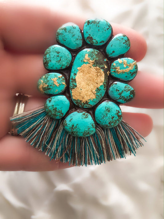 Marilyn Studs - Turquoise Stone With Multiple Color Fringe Western Handmade Clay