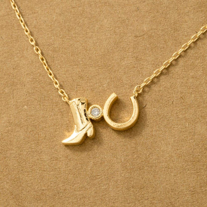 Western Cowboy Boots Horse Shoe Charm Necklace