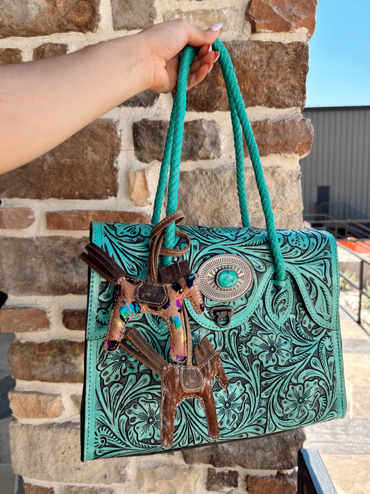 Cowhide horse bag charm 