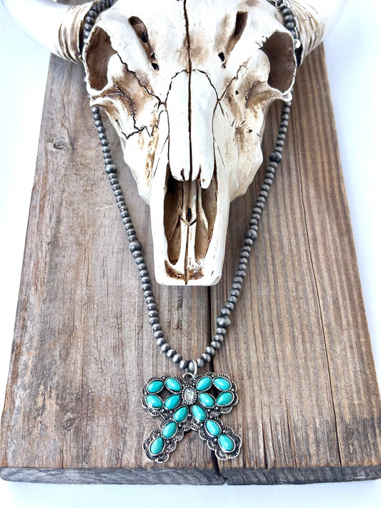 4MM Western Navajo Pearl Coquette Bow Stone Pendant Necklace