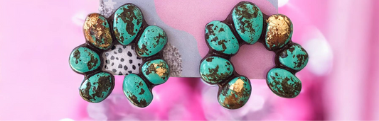 Squash Blossom Turquoise Earrings Western Handmade Clay