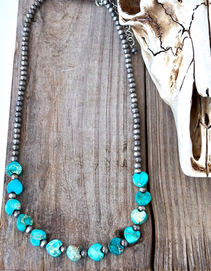Western Style Navajo Pearl & Stone Heart Necklace