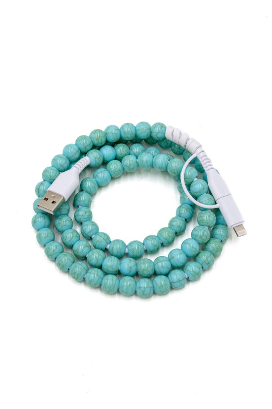 GREEN TURQUOISE BEADED DUAL CHARGING CABLE