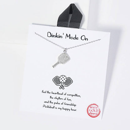 Dinkin Mode On pickleball cubic zirconia dainty charm neckla