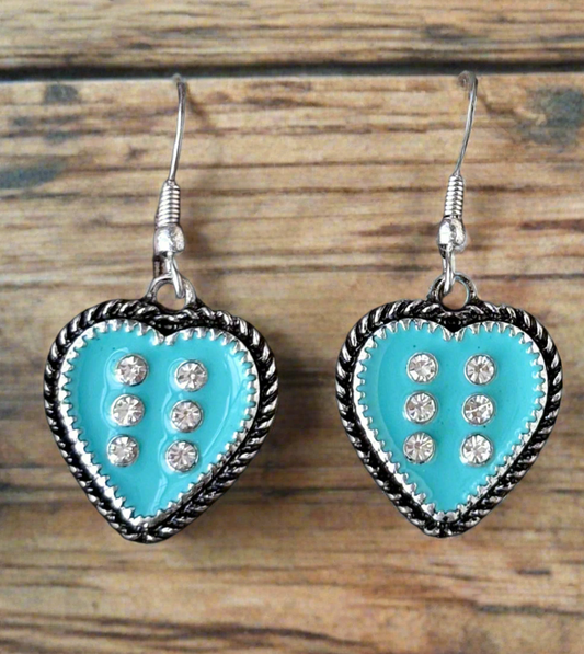 Heart Shaped Rhinestone Dangle Dice Earrings